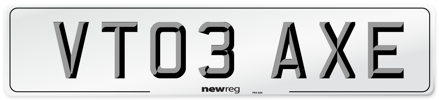 VT03 AXE Number Plate from New Reg